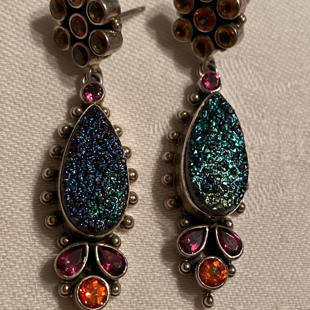 Nicky Butler SET sterling 925 w genuine stones earrings & necklace druzy vintage - Picture 4 of 8